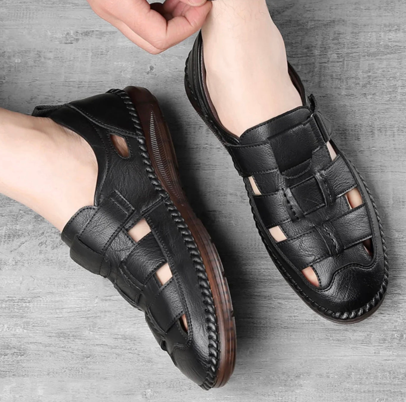 [1 BEZAHLEN, 2 BEKOMMEN] Herren-Sandalen aus echtem Leder – Italienisches Design + GRATIS-GESCHENK