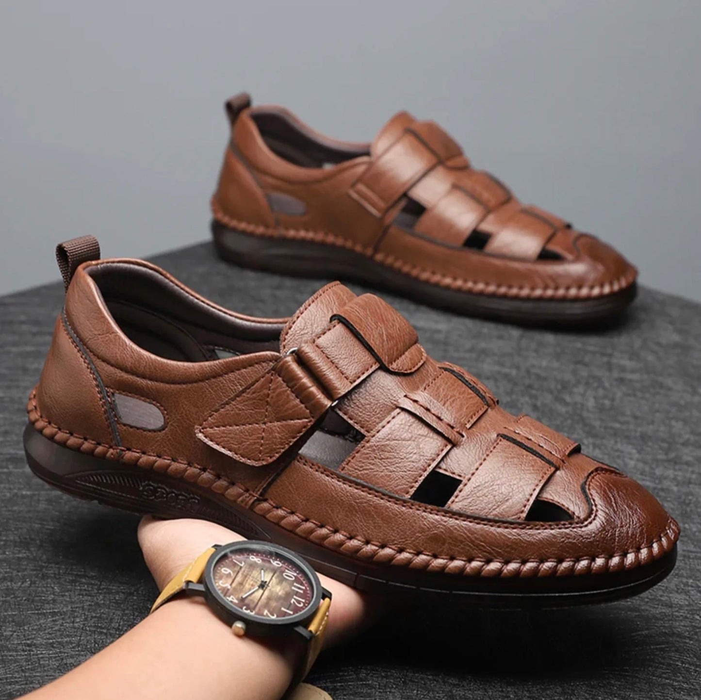 [1 BEZAHLEN, 2 BEKOMMEN] Herren-Sandalen aus echtem Leder – Italienisches Design + GRATIS-GESCHENK